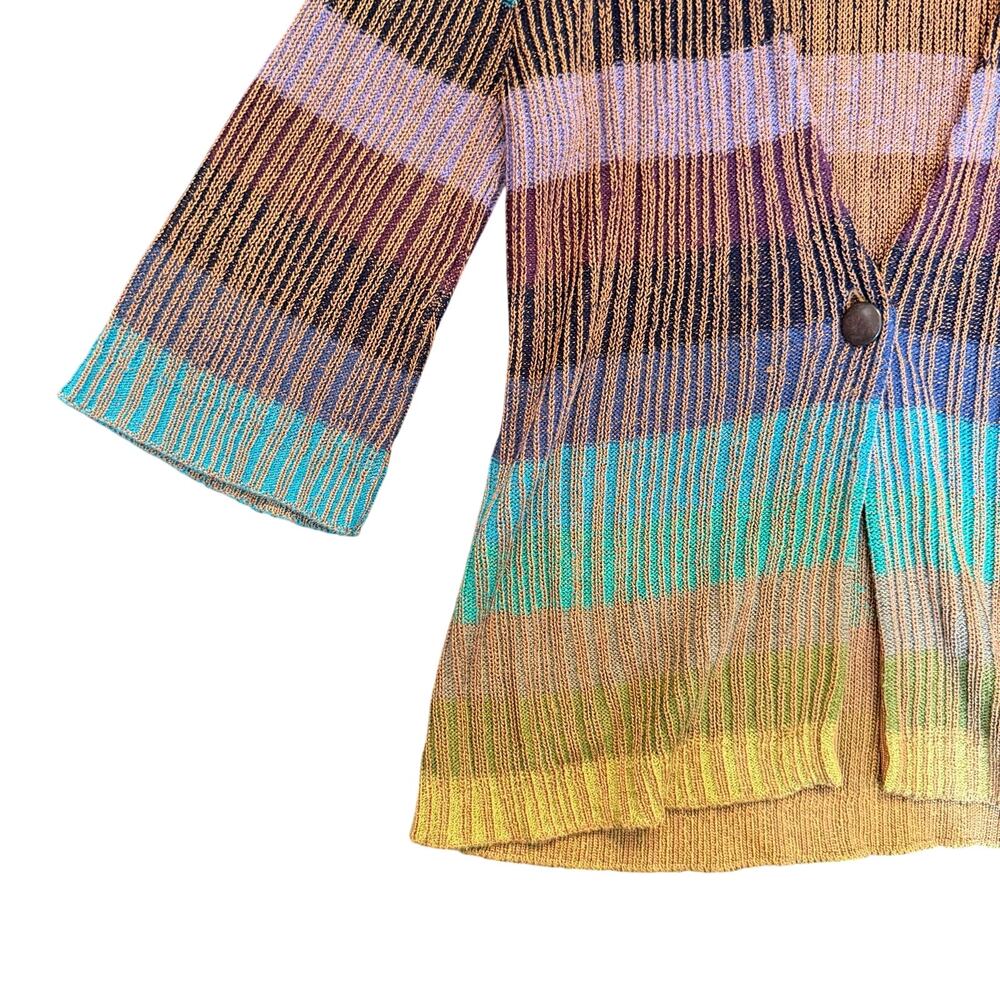 striped Knit Cardigan Single Button Earth Tone Sweater M Whimsygoth - Picture 2 of 9